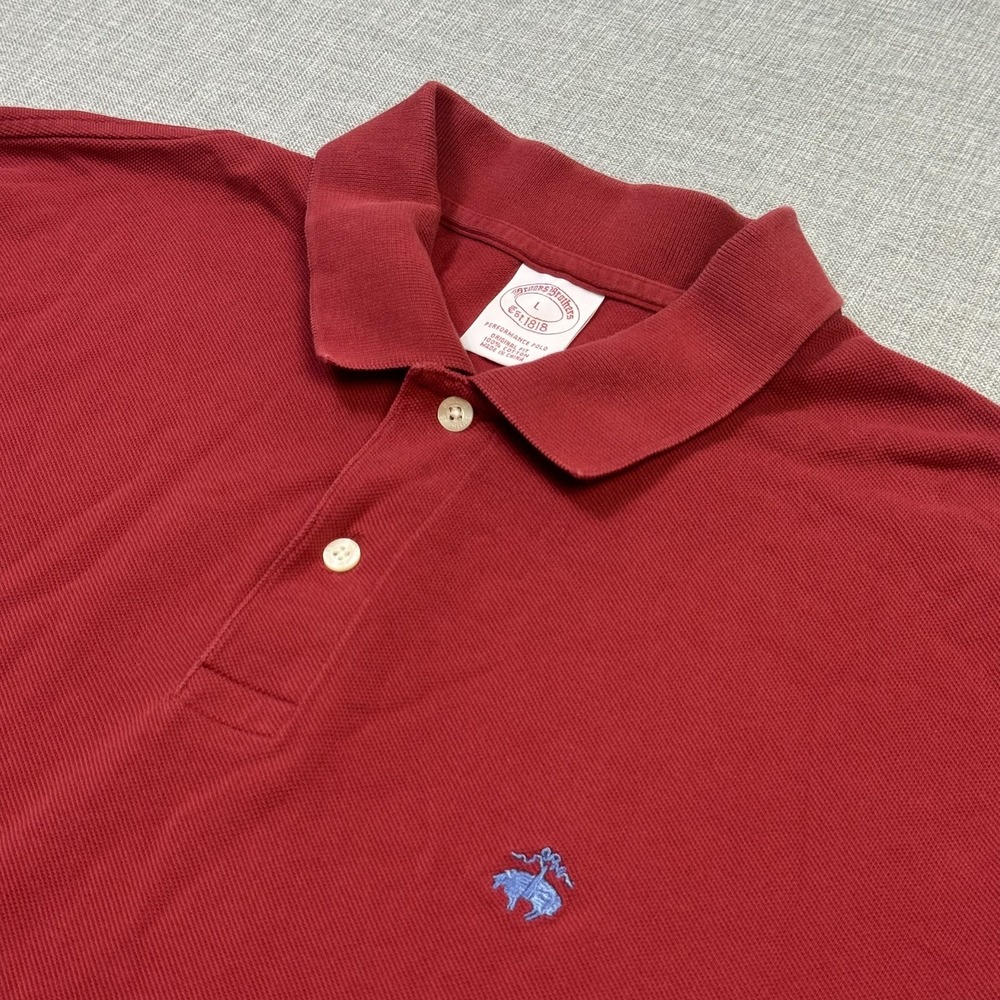 Brooks Brothers Polo Shirt Mens L Red 100% Cotton Collared Embroidered Logo